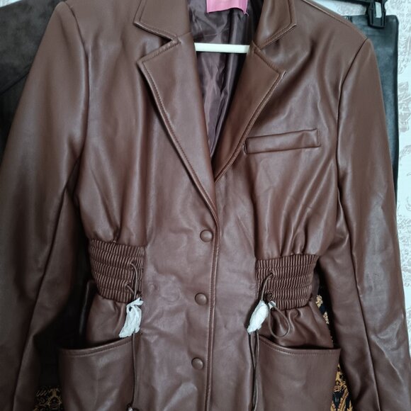 Women's Chocolate Brown Mousse Faux Leather Jacket - Picture 2 of 12